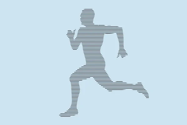 Man Löpare Sprinter Kör Siluett Svarta Linjer Blå Bakgrund — Stock vektor