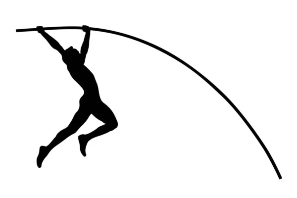 Sırıkla Yüksek Atlama Atlet Jumper Siyah Siluet — Stok Vektör