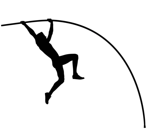 Спортсмен Чёрном Силуэте Прыжка Шестом — стоковый вектор