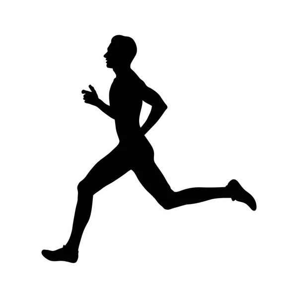 Mann Läufer Athlet Laufstrecke Schwarze Silhouette — Stockvektor