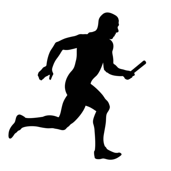 Sportler Läufer Läuft Staffellauf Schwarze Silhouette Auf Weißem Hintergrund Vektor — Stockvektor