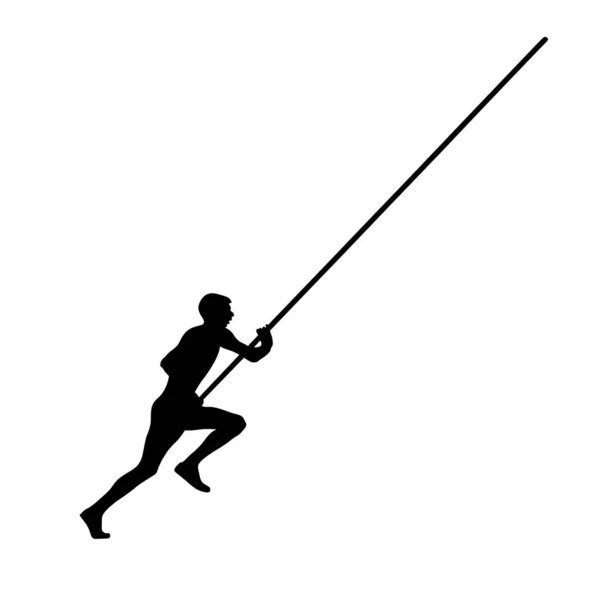 Mężczyzna Atleta Pole Sklepienie Czarny Sylwetka Białym Tle Wektor Sportowy — Wektor stockowy