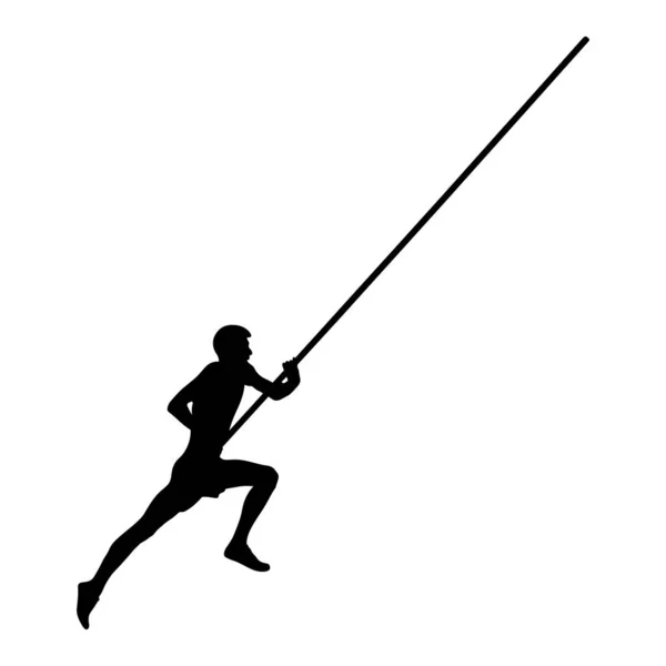 Schwarze Silhouette Stabhochspringer Männlichen Athleten Laufstange Auf Weißem Hintergrund Abbildung — Stockvektor
