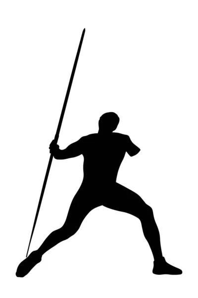 Speerwerpen Mannelijke Atleet Uitgeschakeld Zwart Silhouet Witte Achtergrond Illustratie Zomer — Stockvector