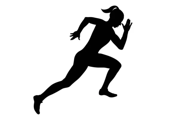 女性短跑运动员在白色背景上的黑色轮廓 矢量插图 夏季运动会 — 图库矢量图片