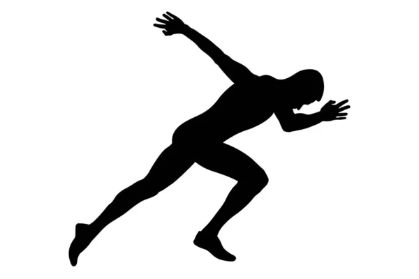 Mannelijke Sprinter Begint Lopen Zwart Silhouet Witte Achtergrond Illustratie Zomer — Stockvector