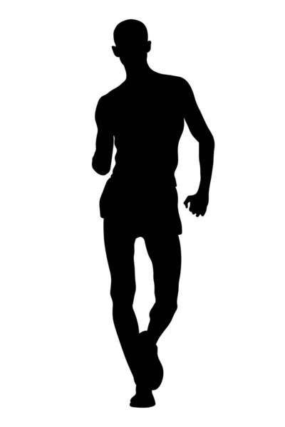 Atleta Masculino Corrida Andando Silhueta Preta Fundo Branco Ilustração Vetorial — Vetor de Stock