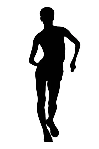 Female Athlete Racewalking Black Silhouette White Background Vector Illustration Summer — Stock Vector
