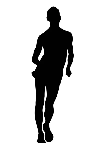 Samec Sportovec Závodní Chůze Černá Silueta Bílém Pozadí Vektorové Ilustrace — Stockový vektor