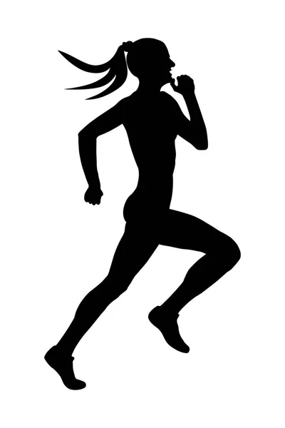 Preto Silhueta Feminino Corredor Atleta Corrida Sprint — Vetor de Stock