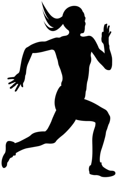 女运动员赛跑运动员冲刺黑色轮廓 — 图库矢量图片