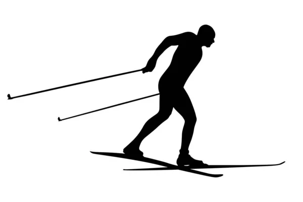 Nero Silhouette Atleta Sciatore Gara Sci Sfondo Bianco Sport Vettore — Vettoriale Stock