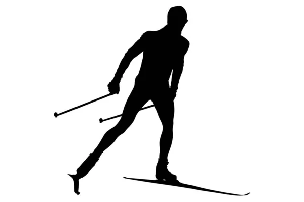 Black Silhouette Male Athlete Cross Country Skier — Stock Vector