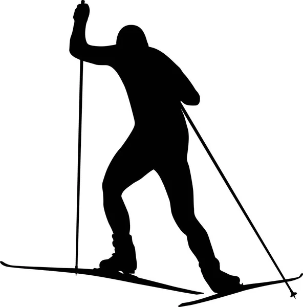 Man Athlete Skier Freestyle Black Silhouette — Stock Vector