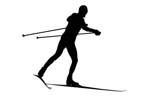 Schwarze Silhouette Männlicher Skilangläufer — Stockvektor