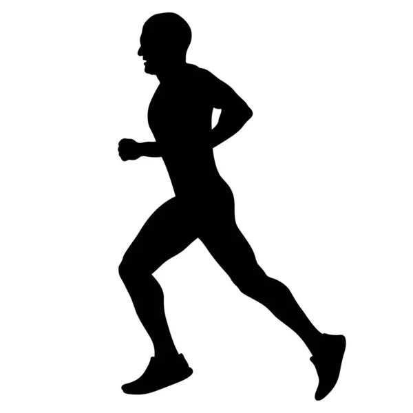 Male Runner Running Marathon Black Silhouette — Stock Vector