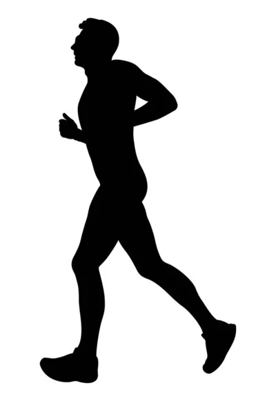 Corredor Masculino Maratón Corriendo Silueta Negra — Vector de stock