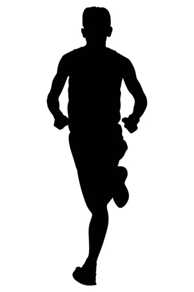 Zwarte Silhouet Runner Man Loopt Marathon — Stockvector