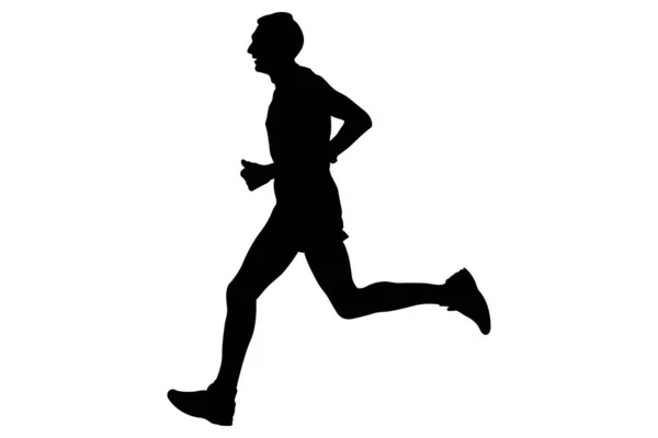 Atleta Corredor Líder Maratona Correndo Silhueta Preta — Vetor de Stock