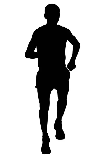 Uomo Corridore Atleta Corsa Maratona Silhouette Nera — Vettoriale Stock