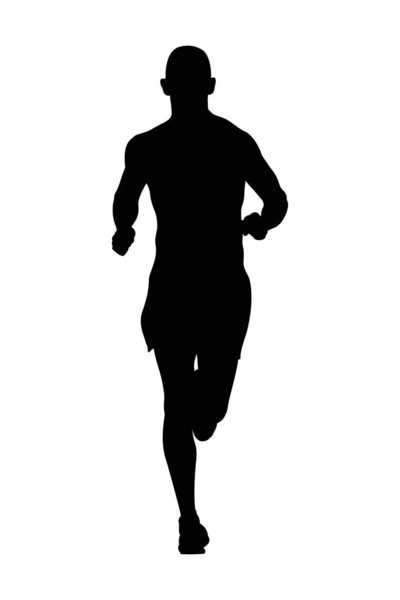 Silueta Negro Atleta Corredor Corriendo Carrera Maratón Contorno Sobre Fondo — Vector de stock