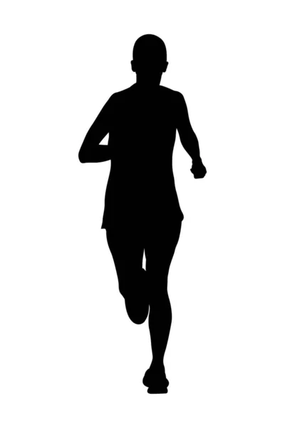 Nero Silhouette Donna Atleta Corridore Corsa Maratona Contorno Sfondo Bianco — Vettoriale Stock