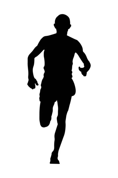 Leader Runner Athlete Running Marathon Race Black Silhouette White Background — Stock Vector