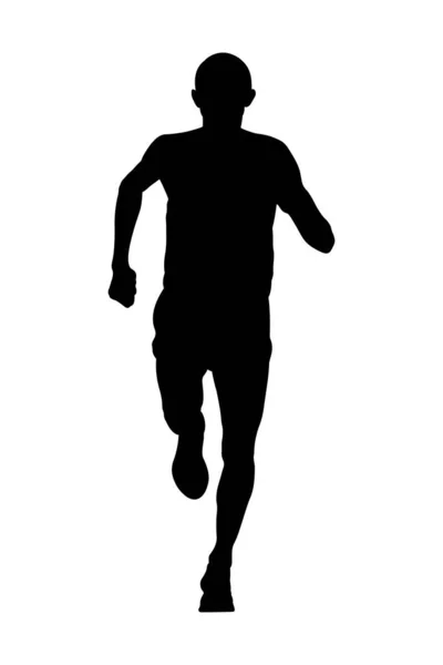 Svart Siluett Manliga Löpare Ledare Maraton Ras Kör Kontur Vit — Stock vektor