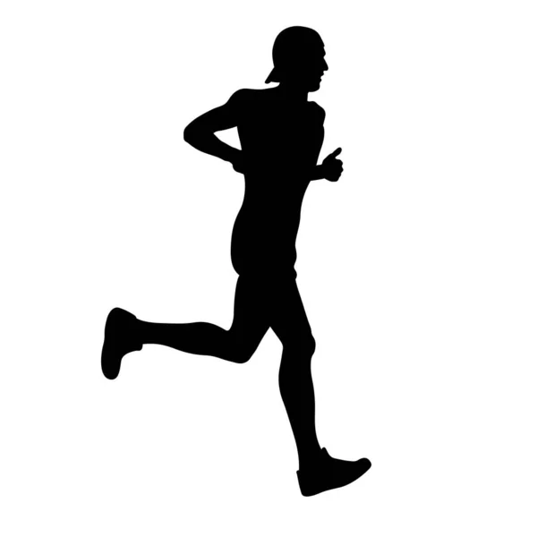 Atleta Corridore Maschile Gara Cap Running Contorno Sfondo Bianco Illustrazione — Vettoriale Stock