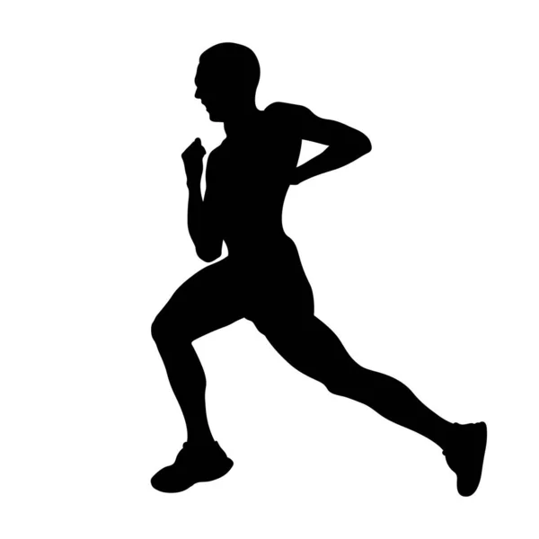 Atleta Corridore Corsa Corsa Maratona Nero Silhouette Sfondo Bianco Sport — Vettoriale Stock