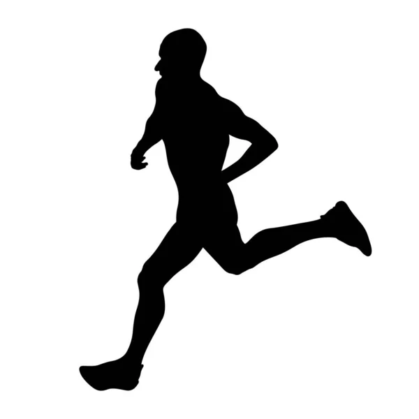 黒のシルエットのランナー男性アスリートマラソントップビュー 白の背景のフィギュア スポーツベクトルイラスト — ストックベクタ