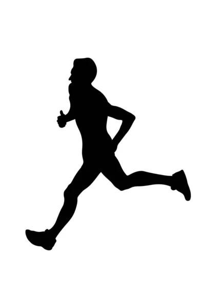 Männlicher Läufer Läuft Rennen Schwarze Silhouette Auf Weißem Hintergrund Sport — Stockvektor