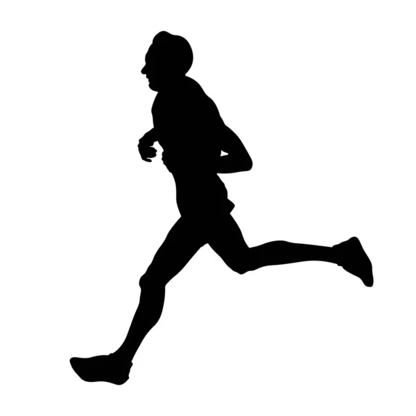 Černá Silueta Samec Atlet Běh Maraton Bílém Pozadí Sportovní Vektor — Stockový vektor