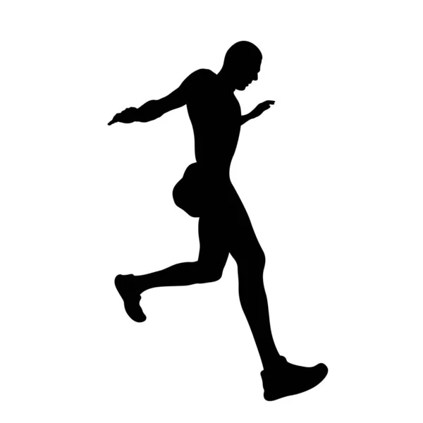 Atleta Corridore Running Downhill Trail Silhouette Nera Sfondo Bianco Sport — Vettoriale Stock