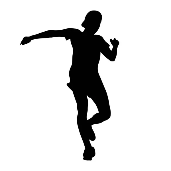 Athlete Runner Running Mountain Cap Black Silhouette White Background Sports — Stock Vector