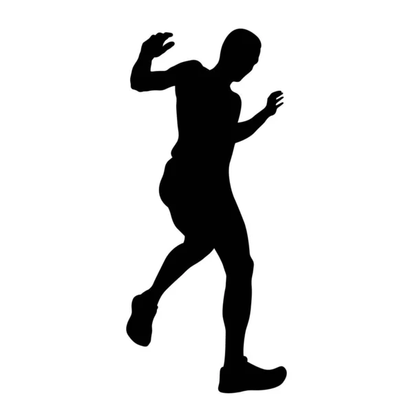 Corredor Masculino Correndo Montanha Abaixo Silhueta Preta Fundo Branco Esportes — Vetor de Stock