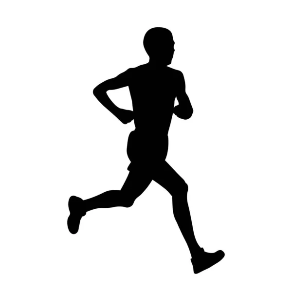 Samec Sportovec Běžec Běh Černá Silueta Bílém Pozadí Vektorové Ilustrace — Stockový vektor