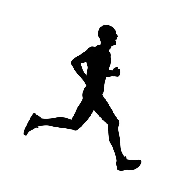 Atleta Corridore Maschio Cappello Corsa Silhouette Nera Sfondo Bianco Illustrazione — Vettoriale Stock