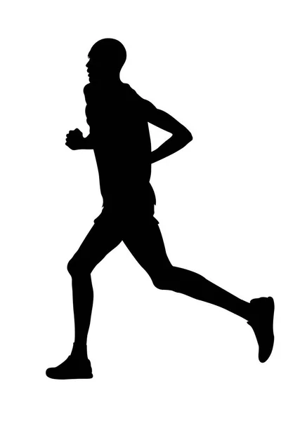 Negro Silueta Keniano Corredor Hombre Corriendo Maratón Sobre Fondo Blanco — Vector de stock