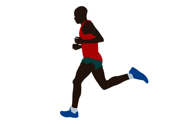 Kenyanska Idrottare Löpare Kör Maraton Ras Färgad Siluett Vit Bakgrund — Stock vektor
