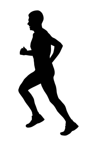 Männlicher Läufer Mittleren Alters Läuft Rennen Schwarze Silhouette Auf Weißem — Stockvektor