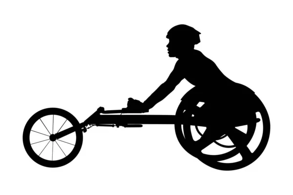 Disabled Athlete Racer Wheelchair Racing Black Silhouette — Stock Vector