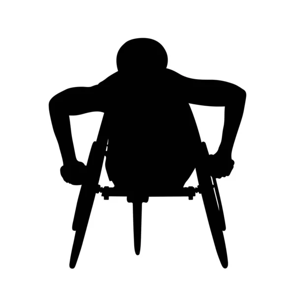 Tekerlekli Sandalyedeki Engelli Erkek Atlet Beyaz Arka Planda Siyah Siluet — Stok Vektör