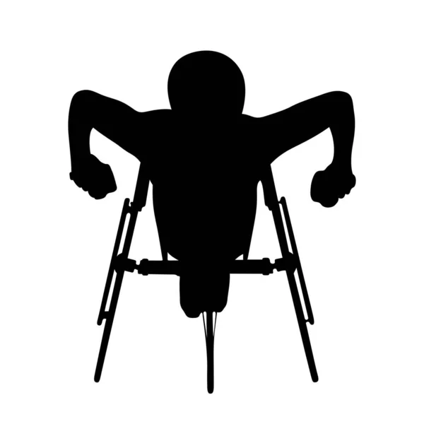 Tekerlekli Sandalyedeki Engelli Bayan Atlet Beyaz Arka Planda Siyah Siluet — Stok Vektör