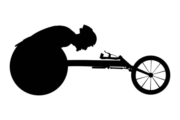 Athlète Handicapé Fauteuil Roulant Course Silhouette Noire — Image vectorielle