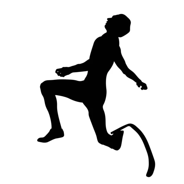Atleta Discapacitado Silueta Salto Largo Prótesis Negro — Vector de stock
