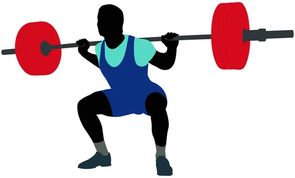Erkek Atlet Powerlifter Ağız Kavgası Powerlifting Renkli Siluet Içinde — Stok Vektör