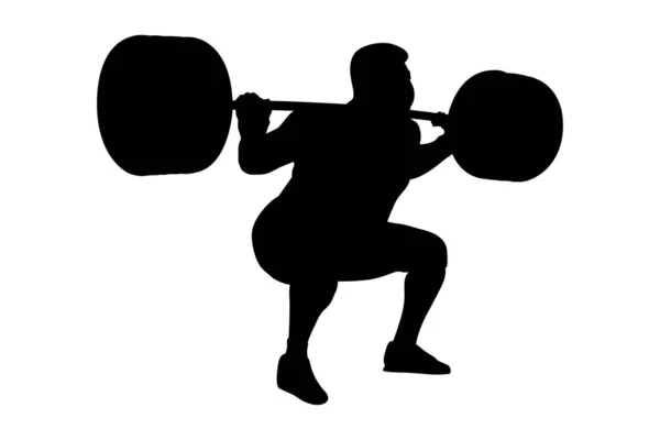 Male Powerlifter Squatting Powerlifting Black Silhouette — Stock Vector