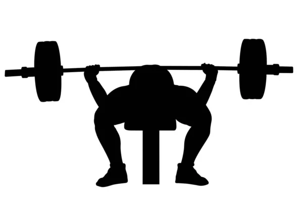 Male Powerlifter Bench Pressing Black Silhouette — Stock Vector