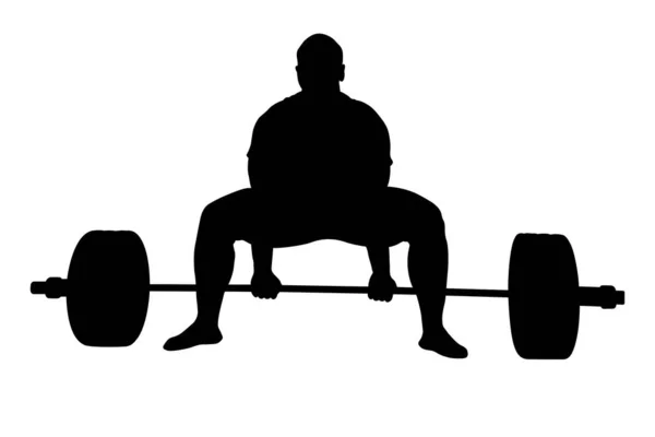 Front View Athlete Powerlifter Deadlifting Black Silhouette — Stock Vector